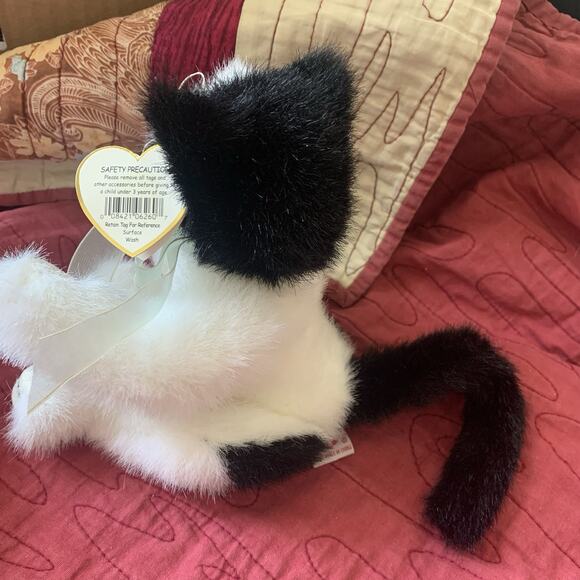 Ty Attic Treasures Arlen Black & White Cat Plush 10" Jointed Green Bow 1993 - Picture 7 of 10